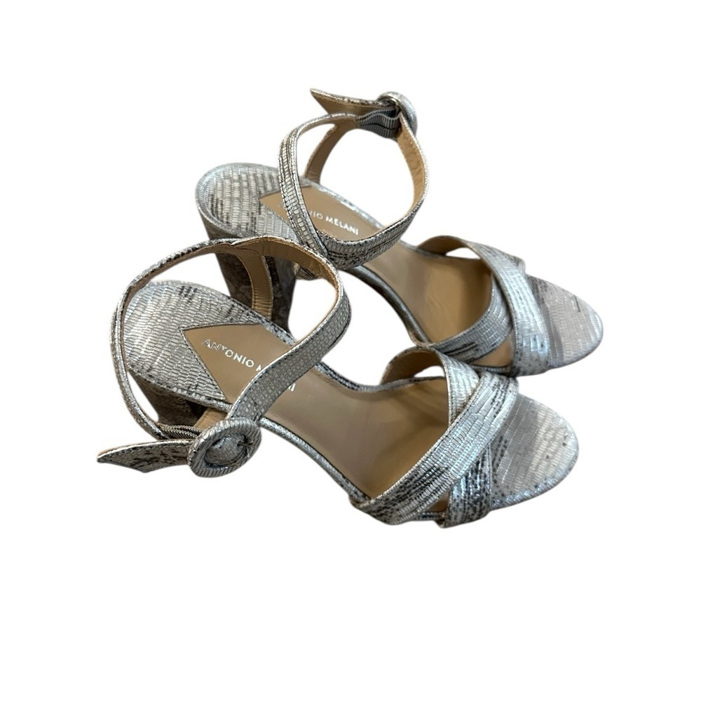 Antonio Melani Geena Silver Snakeskin Print Metallic
Leather Heeled Sandal 6.5